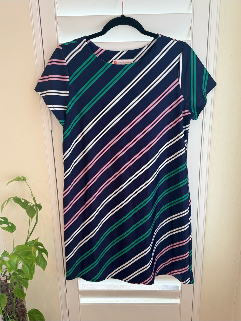 Jude Connally Navy Multi Stripe Jude Cloth Shift Dress Size S EUC